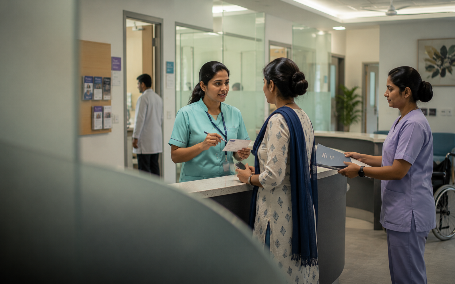 Healthcare team coordinating a patient's follow-up appointment